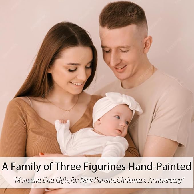 New Mom Gifts for Women - New Parents Gifts for Couples,Gift for First Time Mom Dad,A Family of Three Hand-Painted Figurines for Mothers Day Christmas & Thanksgiving
