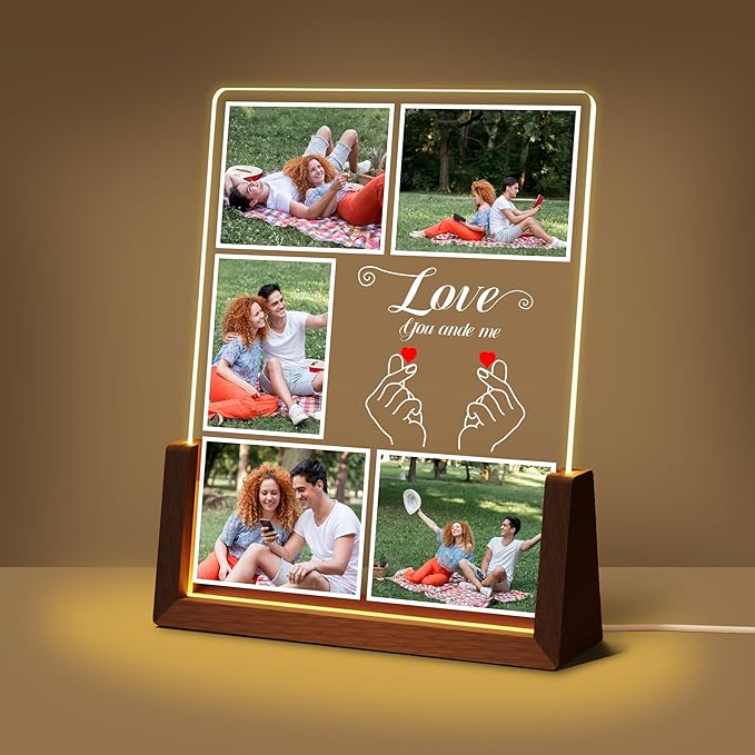 Personalized Valentines Day Couples Gifts For Him Her Women Men, Custom Light Up Picture Frame With Photo Name, Customized Anniversary Birthday Gifts For Boyfriend Girlfriend Husband Wife