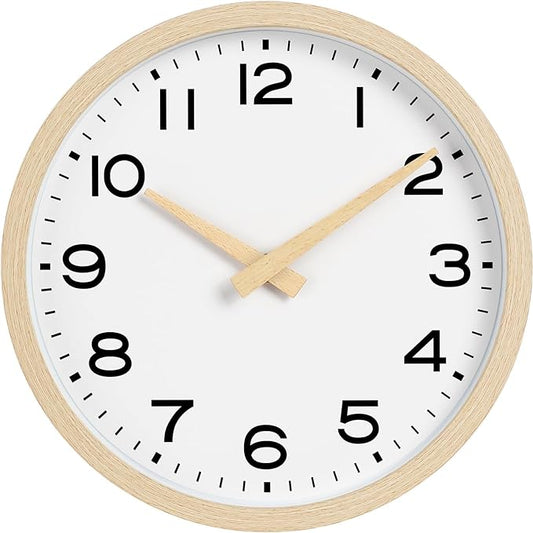 AKCISOT 12 Inch Wall Clock, Battery Operated Analog Clock, Silent Non-Ticking, Ideal for Bedroom, Bathroom, Kitchen, Office and School, Natural
