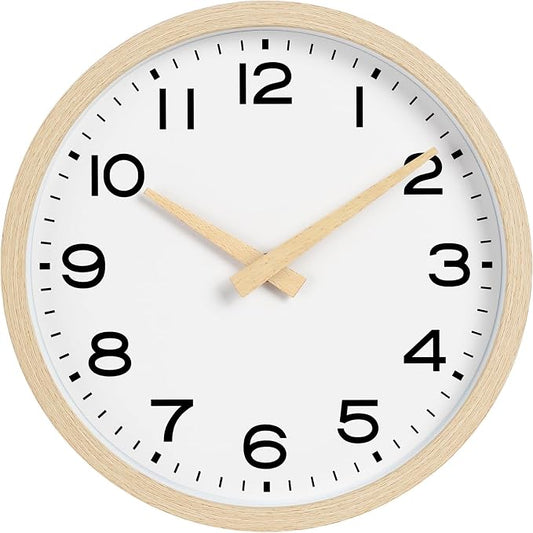 AKCISOT 10 Inch Wall Clock, Battery Operated Analog Clock, Silent Non-Ticking, Ideal for Bedroom, Bathroom, Kitchen, Office and School, Natural