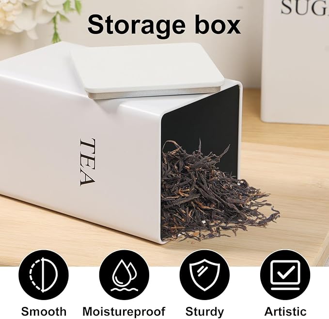 3Pcs Tea Coffee Sugar Canisters Set, Metal Coffee and Sugar Containers, Versatile Kitchen Storage Jars with Airtight Lids, Space Saving Food Canisters Set for Home Kitchen (White)