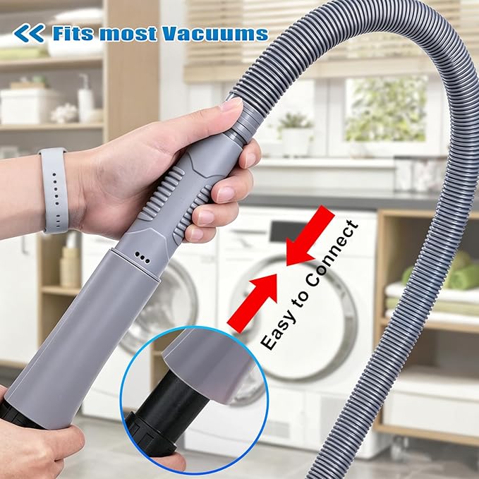 3 Pieces Dryer Vent Cleaner Kit: Vacuum Hose With Brush & Gloves Fits for Vacuums Cleaner, Refrigerator Condenser Coils, and Tight Spaces Behind Appliances, Deep Cleaning Tools for Clogged Ducts-Gray