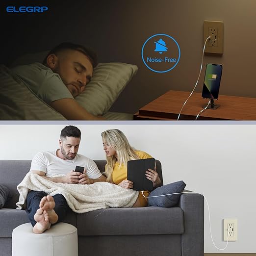 ELEGRP Wall Outlet With USB A & C Ports, 15 Amp Duplex Tamper Resistant Receptacle Plug NEMA 5-15R, Wall Plate Included, UL Listed, 10 Pack, Matte Light Almond