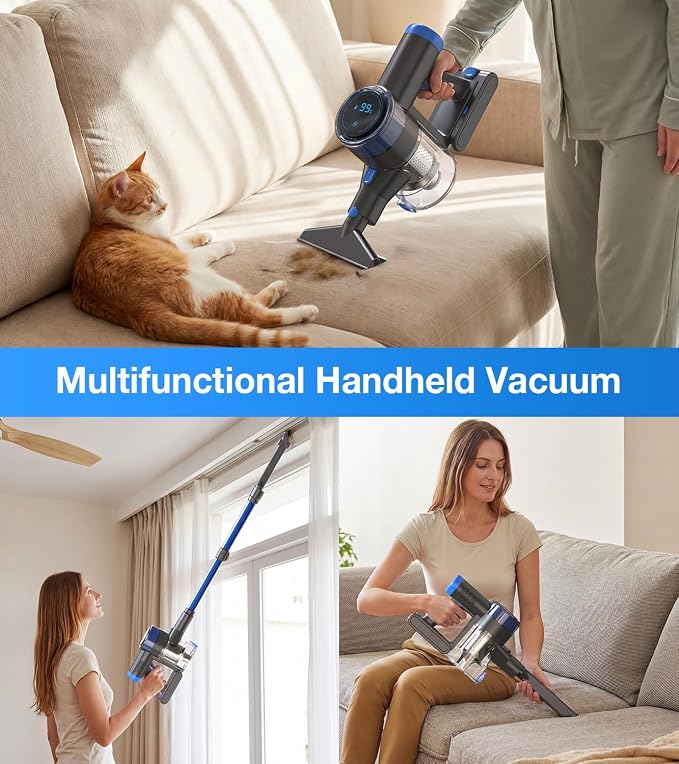 Cordless Vacuum Cleaner, 480W/45Kpa Vacuum Cleaners for Home, Self-Standing Stick Vacuum with LED Display, Anti-Tangle & Wall Mount Charging, 8 in 1 Lightweight Vacuum for Hard Floors Carpet Pet Hair