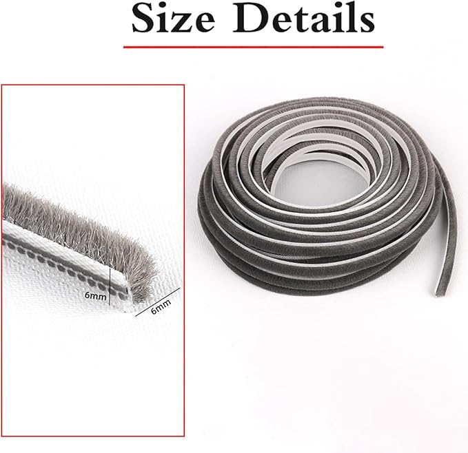 Window Weather Stripping Door Seal, Door Window Weatherstrip Brush Type Windproof Soundproof Insect Proof Grey Multiple Sizes(6 x 6mm)