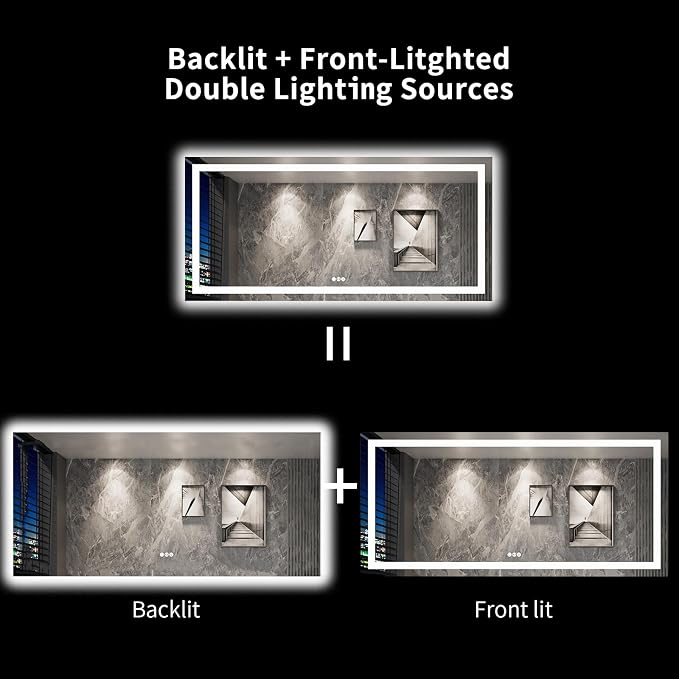 LOAAO 84"X40" LED Bathroom Mirror with Lights, Anti-Fog, Dimmable, Backlit + Front Lit, Lighted Bathroom Vanity Mirror for Wall, Memory Function, Tempered Glass, Shatter-Proof, ETL Listed