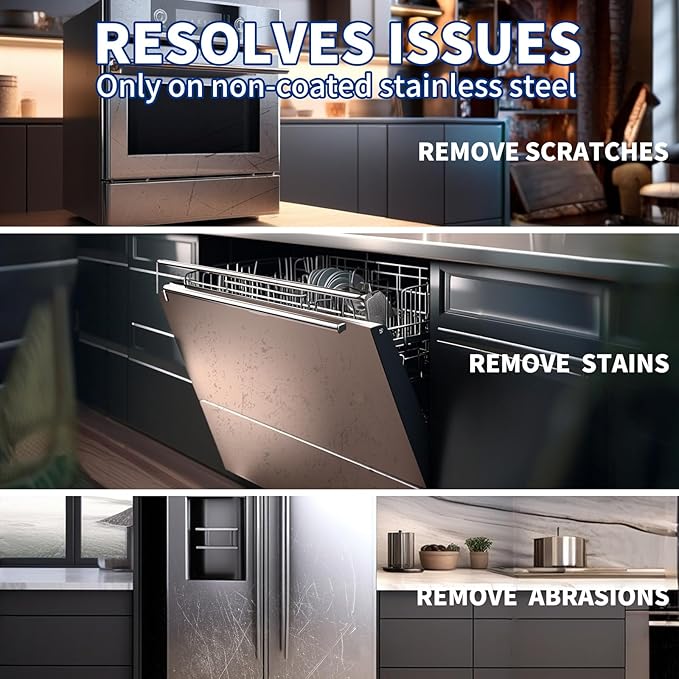 Stainless Steel Commercial Kitchen Scratch Remover Kit for Non-Coated Stainless Steel Surfaces, Removes Scratches Scuffs Abrasions, Restores Brushed Finish, DIY Repair Solution