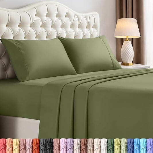 Utopia Bedding Full Size Sheet Set – 4 Piece Bed Sheets, Soft and Breathable Microfiber, Includes 1 Fitted Sheet, 1 Flat Sheet and 2 Pillowcases – Oeko Tex (Olive)