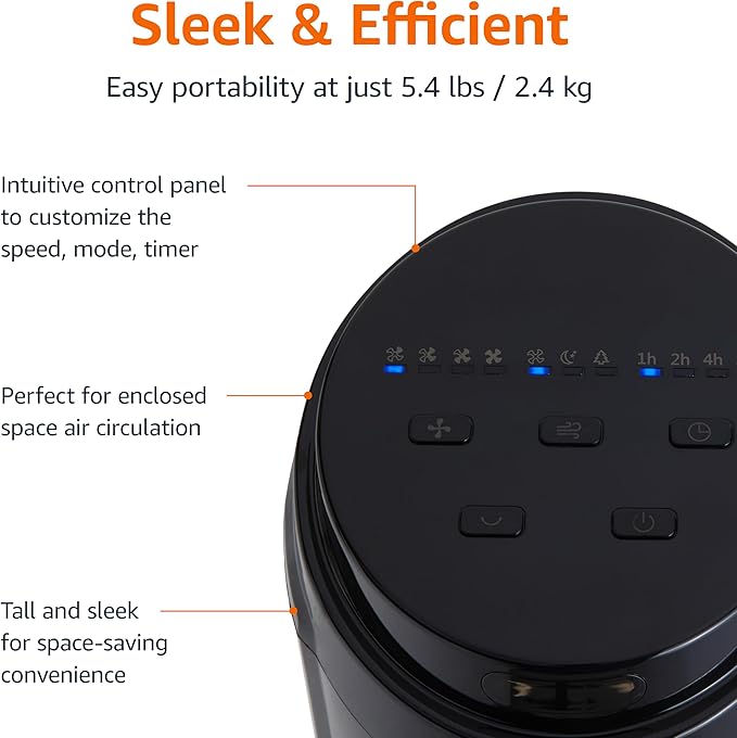 Amazon Basics 40" 70-Degree Oscillating Digital Tower Fan with Powerful Airflow for Bedroom, Living Room, Office, 4 Speeds, 3 Modes, 15-Hour Timer, Remote Control, 50W, Black