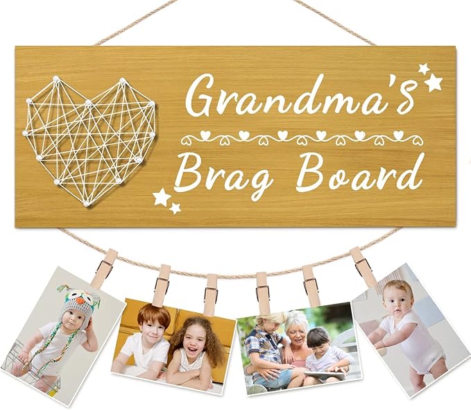 Yunfan Mothers Day Gifts for Grandma's Brag Board Grandma Gifts from Grandkids Picture Frame Photo Holder Grandma Birthday Christmas Thanksgiving Valentines Xmas