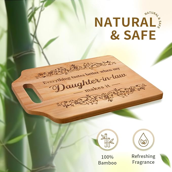 AceThrills Daughter in Law Mothers Day Gifts for Daughter in Law Birthday, Christmas - Engraved Bamboo Cutting Board (Everything Tastes Better)