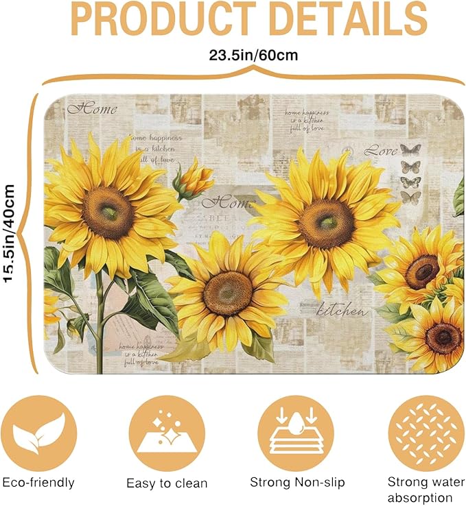 Kitchen Countertop Dish Drying Mat,Super Absorbent Coffee Bar Mat for Maker Espresso Machine, Anti-Slip Accessories for Kitchen Countertops 23x15 Inch