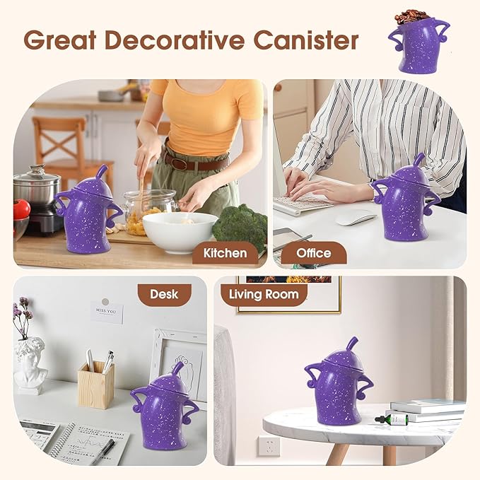 Canister with Attitude, 27OZ Plastic Coffee Canister with Lid, Cookie Jar, Cute Airtight Food Storage Container, Pantry Jar for Loose Tea Sugar Spice, Snack, Coffee Bar Decor (Purple)