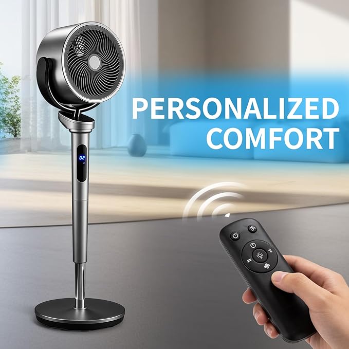Winado Air Circulator Pedestal Fan, 32-Speed Standing Fan with Remote, 120° Oscillating Standing Fan for Whole Room, 39-46'' Adjustable Height, 12H Timer, DC Motor, Quiet Fan for Bedroom