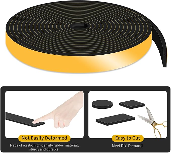Weather Stripping Door Seal,Weather Stripping,Soundproof,Cold Insulation,High Density CR Foam Insulation Tape for Door, Front Door Frame, Windows,Sliding Door (Black, 1/2 in x 1/8 in x 13Ft)