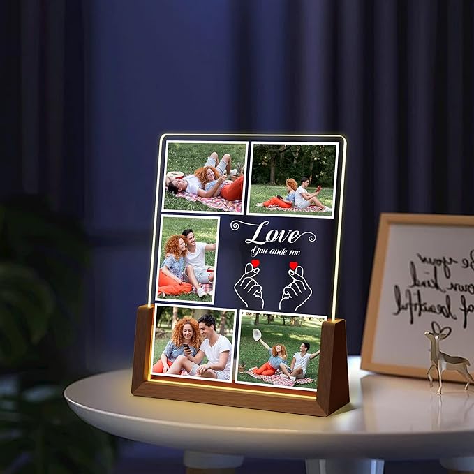 Personalized Valentines Day Couples Gifts For Him Her Women Men, Custom Light Up Picture Frame With Photo Name, Customized Anniversary Birthday Gifts For Boyfriend Girlfriend Husband Wife