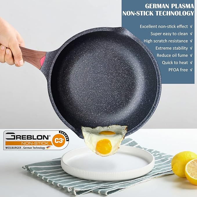 Vinchef Nonstick Deep Frying Pan Saute Pan with Lid, 10in/3Qt Skillet Pan, German 3C+ Ceramic Coating Technology, Aluminum Casting, Induction Compatible | German 3C+ ceramic nonstick, PFOA-free. Induction/gas compatible. Heat indicator handle. Lightwei...
