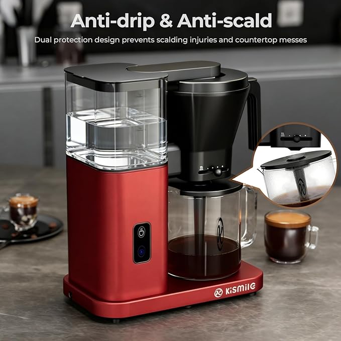Kismile 8 Cup Drip Coffee Maker, SCA Certified Hot & Cold Brew Coffee Machine, Fast Heating to 197–205℉, 40 Min Keep Warm, Adjustable Flow Control, Easy to Clean