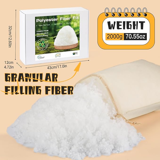 Polyfill Stuffing, 4.4 LB/2000G Pillow Stuffing Premium Poly Filling Stuffing, Plant Fiber Filling with Certificate for Couch, Plush Pillows, Cushion, Stuffed Animals, Cloud Decorations