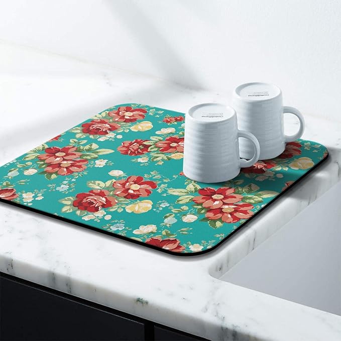 Coffee Bar Mat Accessories for Countertop Absorbent Hide Stain Rubber Backed Dish Drying Mats for Kitchen Counter Draining Pad Decor Gift (18x16in)