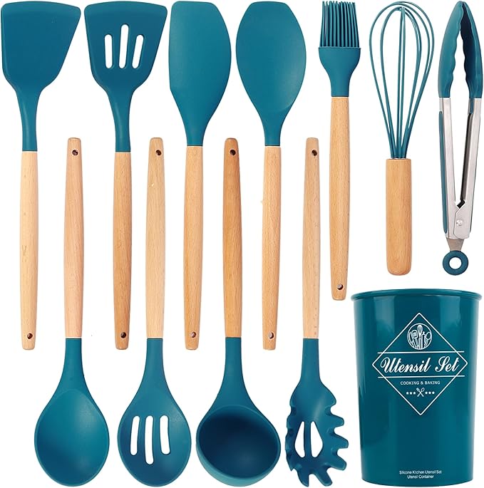 Kitchen Cooking Utensils Set, 12-piece Kitchen Cookware Non-stick Cookware Is Heat-resistant, BPA-free, Cooking Tools, Stirring Kitchen Tool Set (Blue)