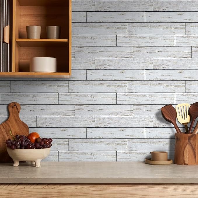 COMSTICKC Peel and Stick Faux Wood Wall Sticker Wall Panels, 10 Pcs of 12" x 12", Not Real Wood, Ultra-Light Thin PVC 3D Fake Wood Shiplap Self-Adhesive Wall Covering Wallpaper for Interior Decor