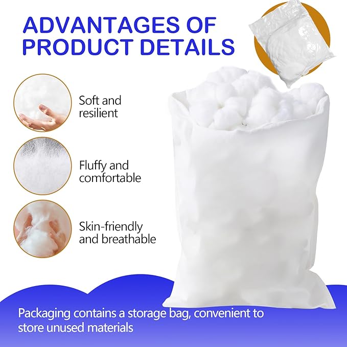 150g/5.29oz Polyfill Stuffing for Stuffed Animals,Toys, Cloud Decorations, and More Crafts - Hypoallergenic Soft Pillow Filling Stuffing, High Resilience Fill Fiber, Machine Washable, Natural White