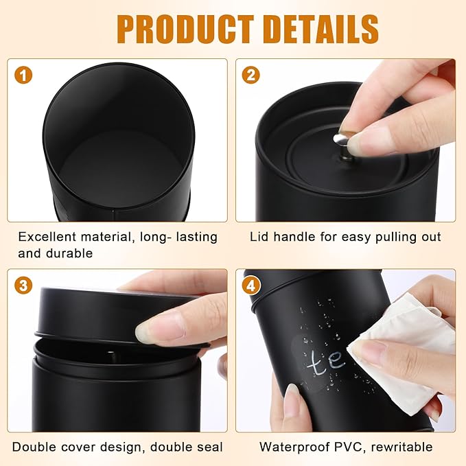 Tanlade 3 Pcs Tea Tin Canisters Airtight Double Lid Metal Storage Containers with Erasable Labels Marker, 14 oz Round Tins for Loose Leaf Tea Coffee Sugar Spice Pantry Organization