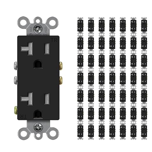 Micmi Decorator Receptacle Outlet, Standard Electrical Wall Tamper Resistant Decorative Receptacle, 20Amp 125 Volt, Grounding UL Listed (50Pack, Black, 20 Amp Outlet)