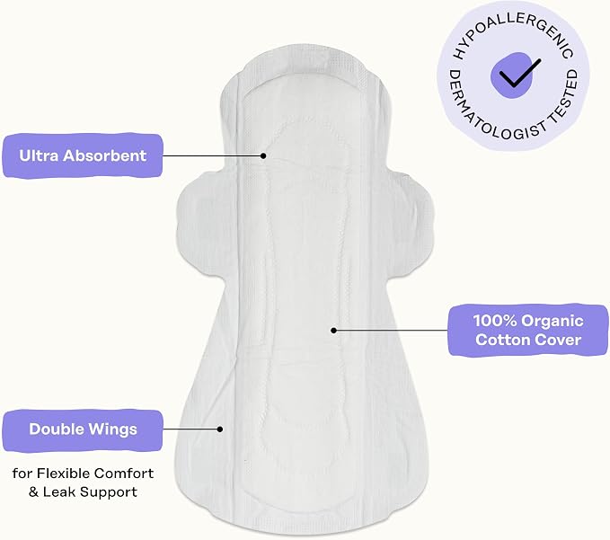 The Honey Pot Company - Calming - Super - Pads for Women | 100% Organic Cotton Cover - Calming Herbs of Lavender, Ashwagandha, & Lemon Balm - Pads w/Wings - Feminine Care - 64ct