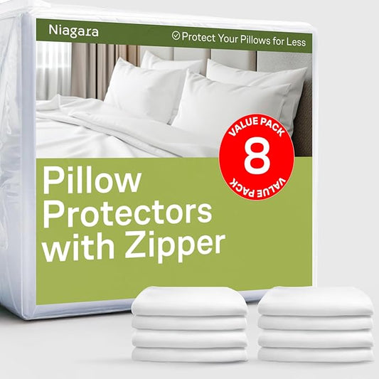 Ultra Soft Pillow Protectors with Zipper King Size - Set of 8 Breathable Pillow Covers - 100% Protection Against Stains, Dust & Dirt - Machine Washable (White)