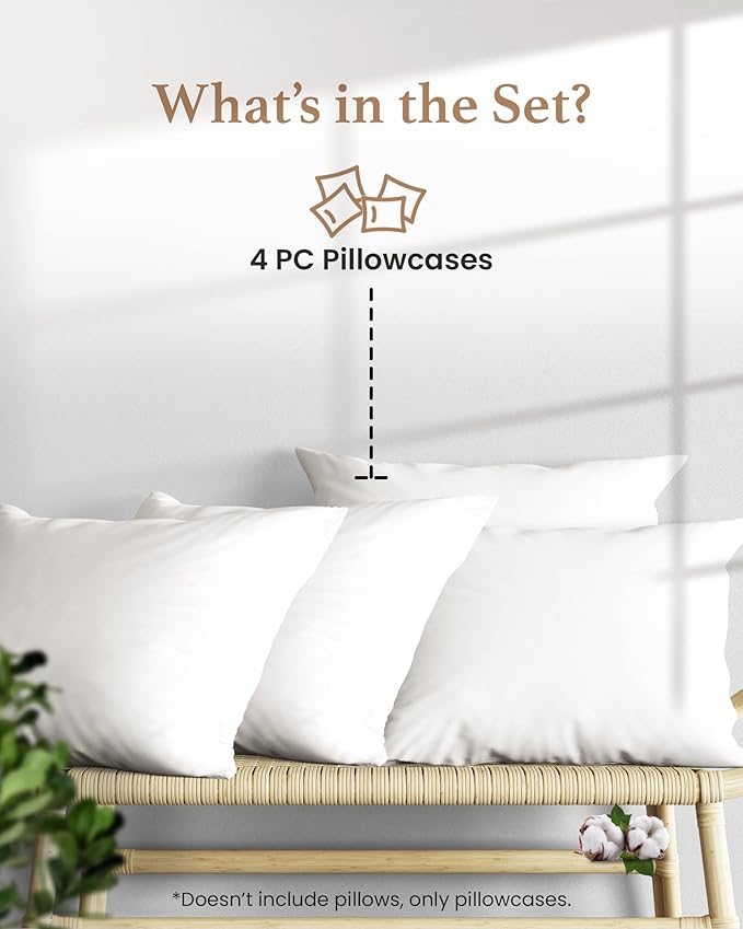 1000 TC White King Pillowcases Set of 4 100% Egyptian Cotton Pillow Cases with Long Staple Cotton & Sateen Weave, Silky Soft Hotel - Like Bed Pillow Covers for Comfy Sleeping, Snug Fit