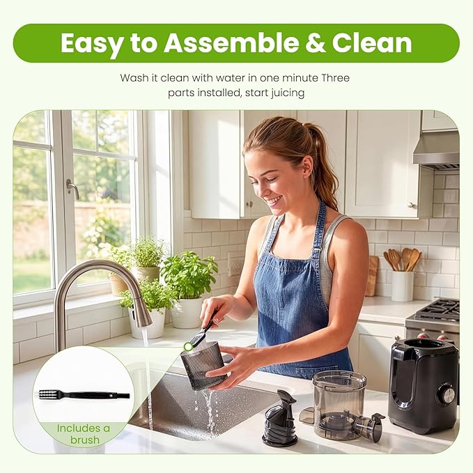 Slow Masticating Juicer Machines, Cold Press Juicer with Safety Lock & Reverse Function, 4.25" Feed Chute for Whole Fruits & Vegetables, High Juice Yield, Black