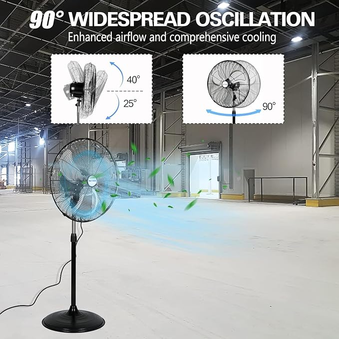 BILT HARD 20" High Velocity Pedestal Fan, 3-Speed 5200 CFM Industrial Oscillating Stand Fan, Heavy Duty Standing Shop Fan with Aluminum Blades for Garage, Commercial and Residential, 2 Pack