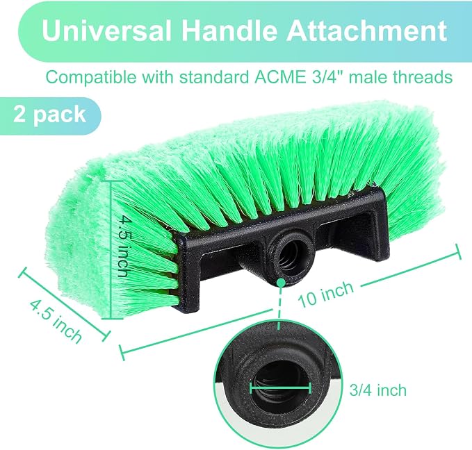 Tanlade 2 Pcs Car Wash Brush Head with Soft Detailing Bristle Flow Through Car Cleaning Brush Exterior Wash Equipment for Auto Truck RV Boat Camper(10 Inch,Green)