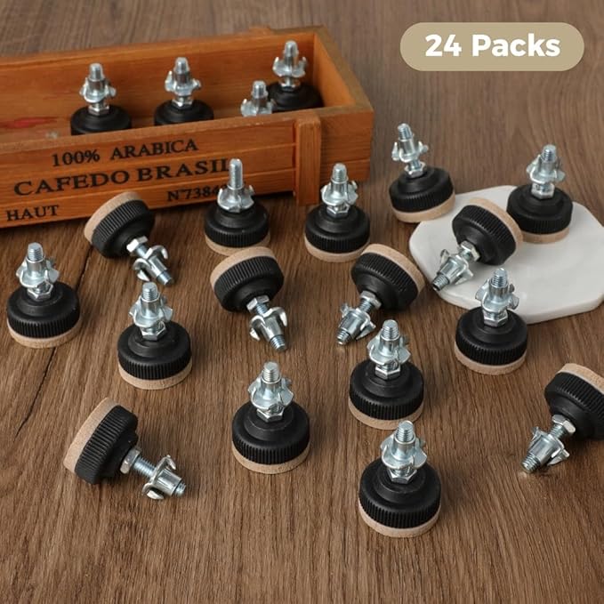 24-Pack Adjustable Furniture Levelers With Lock Nut, Felt Protectors, And Heavy-Duty Screw-In Legs For Tables, Chairs, Sofas