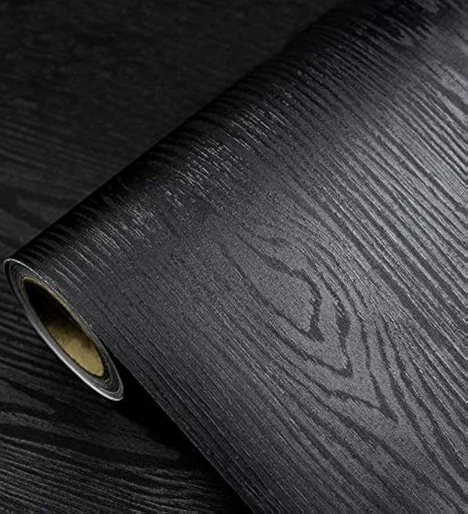 Black Wallpaper - Peel and Stick Wallpaper Wood – Black Wood Self-Adhesive & Removable Wall paper for Countertop Furniture Kitchen Wall, Countertop Contact Paper, Easy to Clean, 17.7” ×393” Vinyl