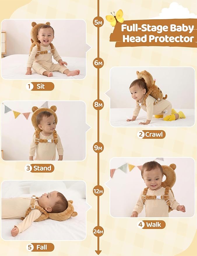 JunNeng Toddler Baby Head Protector Backpack for Toddler Walker with Knee Pads&Anti-Slip Socks, Tiger