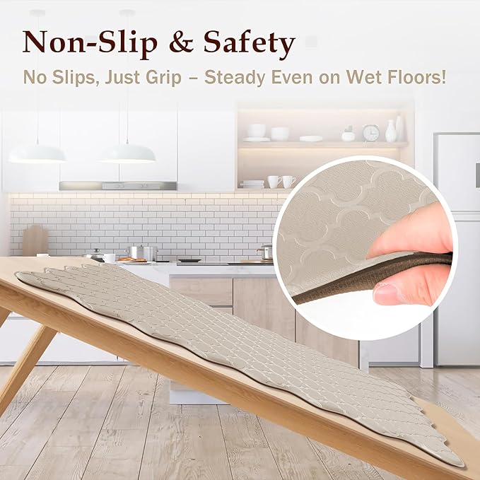 Arenarug Upgrade Scalloped Embossed Kitchen Mats for Floor 2PCS Cushioned Anti Fatigue Waterproof Foam Kitchen Rugs Non Slip Washable Comfort Standing Mat for Sink Laundry,17.3"x30"+17.3"x59",Khaki