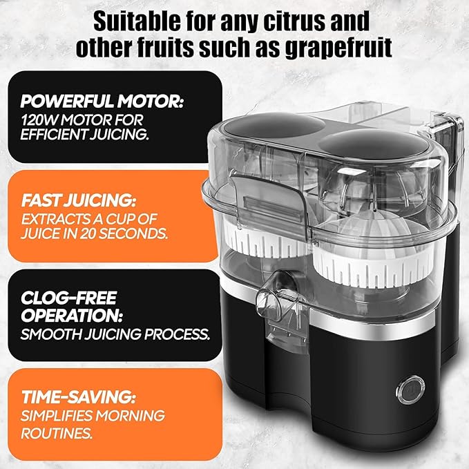 Dual-Head Electric Citrus Juicer, 400Ml Twin Citrus Juice Maker with Built-in Safe Fruit Cutters, 8-Blade Pulp Slot, Max Speed 18000 RPM,