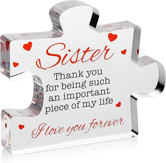 VELENTI Birthday Gift for Sister - Engraved Acrylic Block Puzzle Present - Cute Paperweight Happy Birthday Gift from Brother
