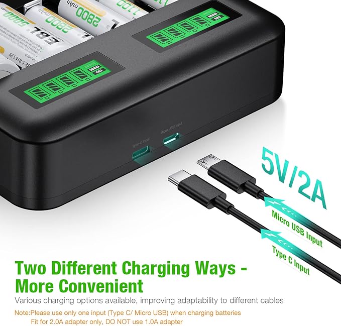 EBL Rechargeable C Batteries (4 Pack) and LCD Smart Battery Charger for Ni-MH AA AAA C D Rechargeable Batteries
