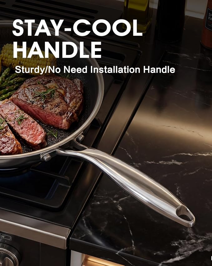 Stainless Steel Non Stick Frying Pan with Lid - PFOA Free | Induction Compatible | Oven & Dishwasher Safe | Stay Cool Handle | Versatile for All Stovetops | Gift