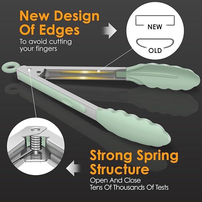 Hotec Silicone Kitchen Tongs for Cooking 9-Inch Serving Tongs with Silicone Tips, Set of 3 (Light Green)
