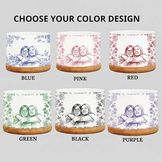 Personalized Mom Portrait Toile De Jouy Plant Pot, Custom Mom Photo Plant Pot from Daughter, Custom Grandma Gifts, Mama Gift, Birthday Gift