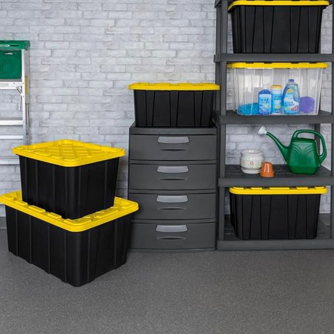 Sterilite 16-Pack Industrial Tote, Plastic Storage Container Bins with Lids, 27 Gallon - Large, Stackable, and Heavy-Duty Organizer Box Containers for Closet, Garage, Shelves, and Office