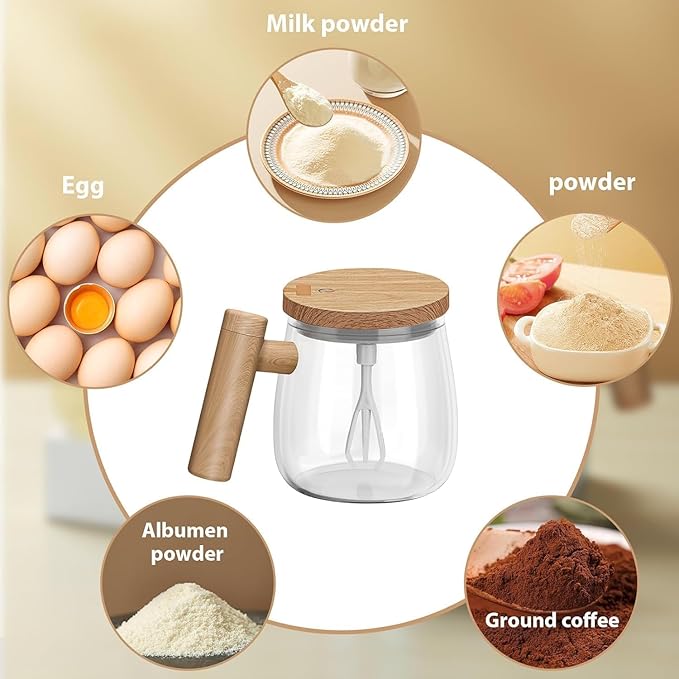 Self Stirring Coffee Mug, Glass Electric Self Mixing Cup with Lid & Handle, 400ml Auto Self Stirring Cup to Stir Coffee, Mixed Milk, Powder (400 ml)