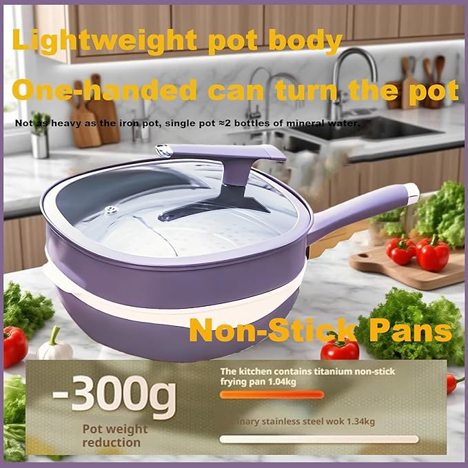 12in Titanium Alloy Non-Stick Pot with Lid with Steamer 2026 Upgrade Titanium Pot Titanium Frying Pans Nonstick Titanium Pots and Pans, Nonstick Frying Pan Cookware Sets