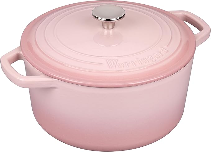 VORRINGARD Enameled Cast Iron Dutch Oven Pot with Lid, for Bread Baking, Round Bread Oven- include Sourdough Bread Baking Supplies Set, 6QT, Pink