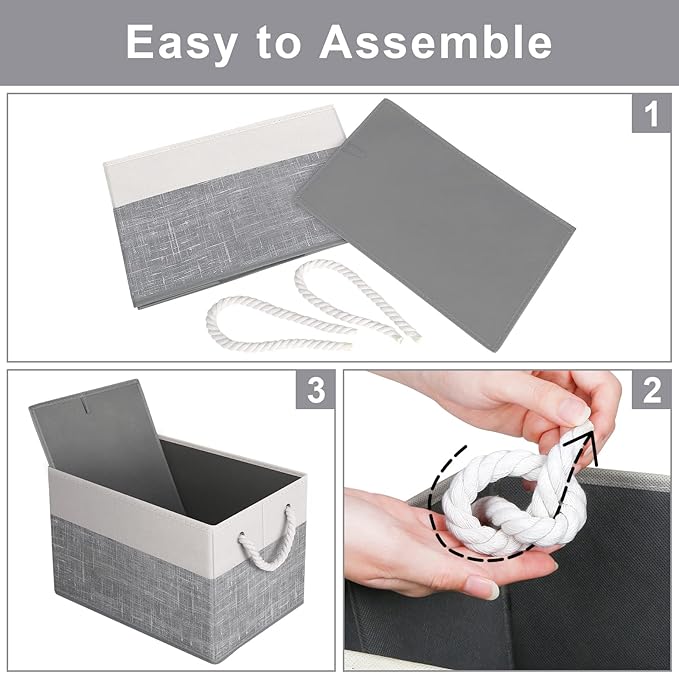 Fab totes Storage Bins [52-Pack], Foldable Storage Baskets for Organizing Toys, Books, Shelves, Closet, Large Storage Box with Rope Handles, Sturdy Organizer Bins, White & Black